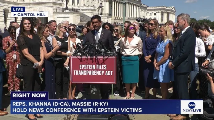 epstein victims press conference today